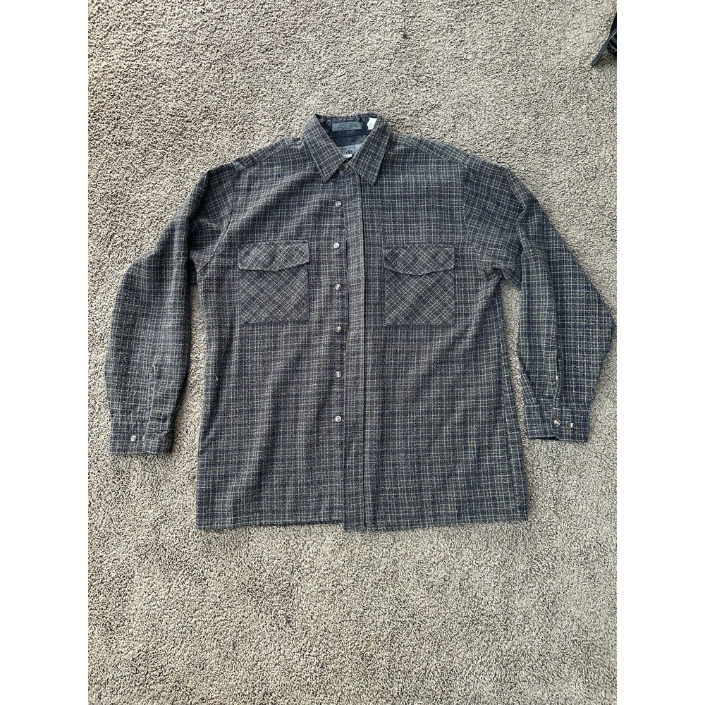 Bay Area Traders Men’s Acrylic Blend Gray Plaid Flannel Button-Up w/ Pockets L